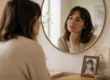 Mujer frente al espejo reflexionando sobre la invalidación emocional en la infancia
