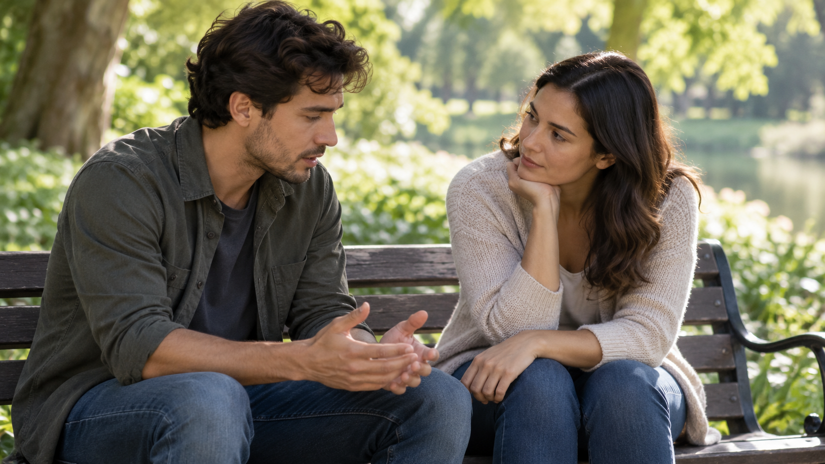 Hombre hablando con una mujer que le escucha como apoyo en la prevención del suicidio